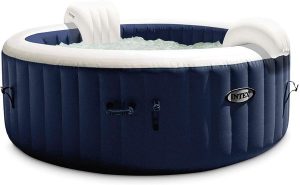 Intex 28429E PureSpa Plus 6.4 Foot Diameter 4 Person Portable Inflatable Hot Tub Spa with 140 Bubble Jets and Built in Heater Pump, Blue