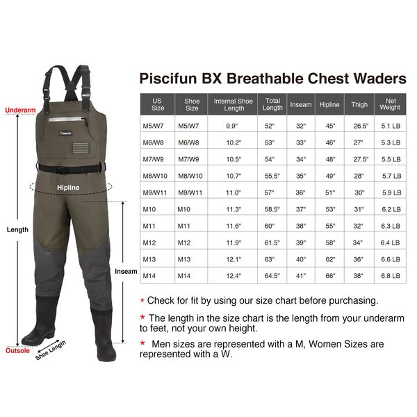 Piscifun® BX Chest Waders with Boots Hanger, Waterproof Hunting & Fishing Bootfoot Wader